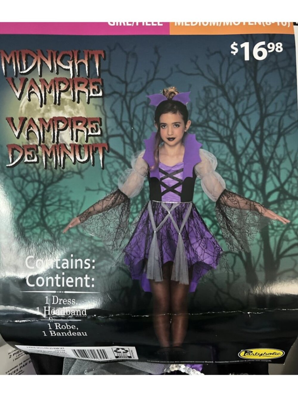 Partyholic Girl's Midnight Vampire Halloween Costume - medium (8-10)